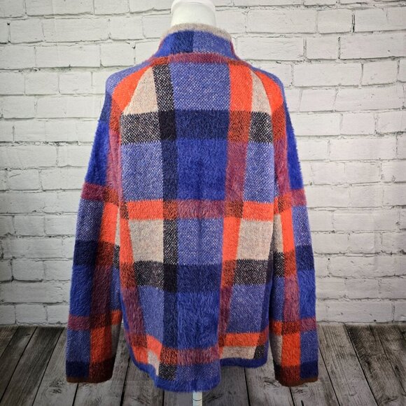 ANN TAYLOR COLOR BLOCK PLAID MOCK TURTLENECK FUZZY SWEATER WOMENS SIZE MED - Picture 5 of 7